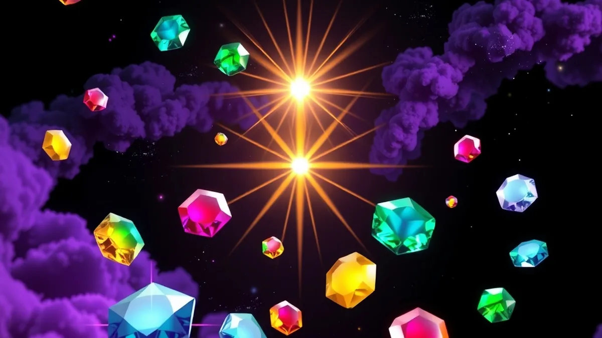 Glowing gems and expanding star burst in space inspired by Starburst slot
