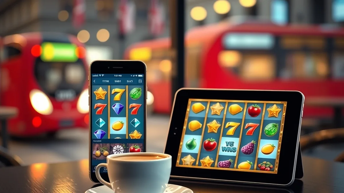 Phone and tablet showing slot reels for the Tucan Casino mobile app